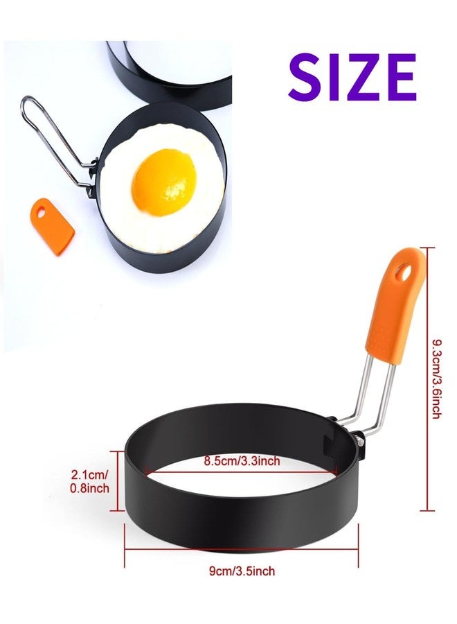 Bepisof 2pcs 3.5" Nonstick,Stainless Steel Round Fried Egg Rings with Orange Silicone Handle,Egg Mold Cooker Ring For Breakfast,Mini Pancakes, and Fried Eggs - Image 2